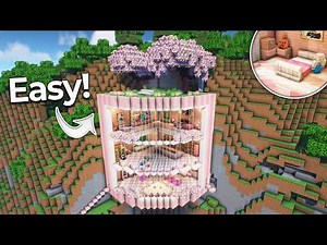 ⛏️ Minecraft :: How to build a Cherry Blossom Cliff Mountain House 🌸 [마인크래프트 절벽 벚꽃 집짓기 건축강좌]