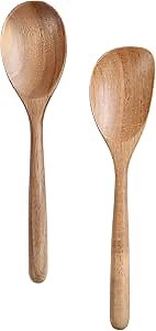 GinSent Wooden Spoons for Cooking,12 Inch Comfort Thick Handle Wood Spoons,Wooden Kitchen Utensils for Stirring Scraping Flipping and Serving,Non-Stick Cookware Safe(Acacia,Corner Spoon Set)