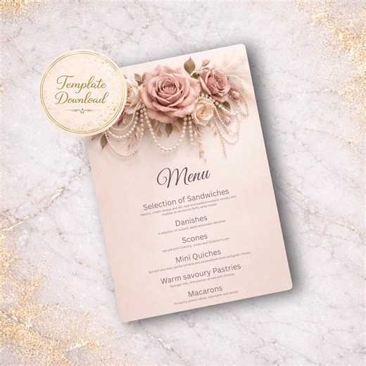 Bridal Shower Menu Template | Editable Canva Menu | Blush Floral Bridal Shower Menu Printable | Wedding Shower Menu - Etsy