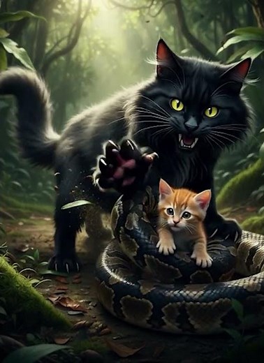 🤯 Mother Cat's Heroic Act! Watch Her Save Her Kitten from a Massive Python.#CatRescue #PythonVsCat