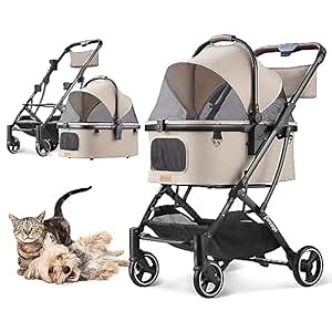Medium Pet Stroller for Dogs Up to 66lbs, 2 in 1 Pet Carrier for 2 Dogs, 180 ̊ Canopy, 4 Wheels for Medium/Large Dogs and Cats, Waterproof Pad