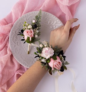 Wrist Corsage for Prom, Light Pink Corsage, Rose Corsage, Mens Boutonniere, Satin Wrist Corsage, Prom Flower Accessories, Pocket Boutonniere - Etsy