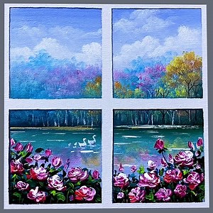 190K views · 1.8K reactions | View from the Window Acrylic Painting Color used : White, Ultramarine blue, Cerulean blue, Sap green, Deep green, Medium yellow, Magenta IG : @eldrawingarts #art #artist #artwork #acrylic #painting #eldrawingarts #acrylicpainting #scenerypainting | El Drawing Arts | Facebook