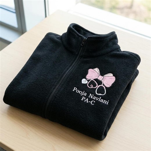 Embroidered Custom Nurse Bow Fleece Jacket - Womens Stethoscope Bow Jackets - Personalized RN,BSN, CNA Nurse Gift - Doctor Heart Stethoscope - Etsy