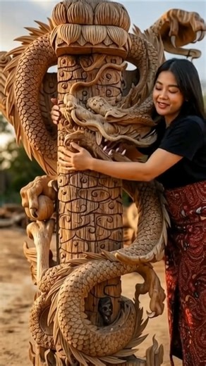 She Turned a Tree Into a Dragon Masterpiece 🐉 #woodworking