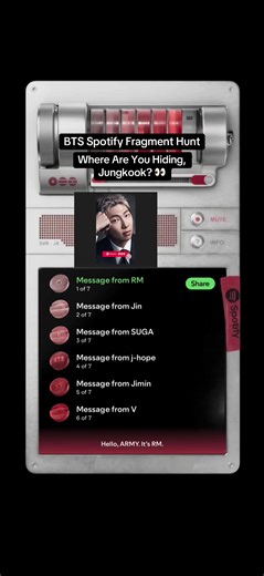 I’ve unlocked 6 BTS Spotify fragments! 🔓💜 Just Jungkook and the mystery fragment left… ARMY, where are they hiding? 👀#btsxspotify #bts #btsarmyforever #btscomeback2026