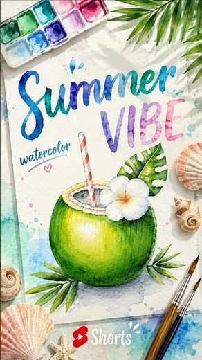 Pure Summer Vibe ✨ 수채화로 그리는 코코넛 일러스트 🥥🎨 #수채화일러스트 #여름그림 #코코넛그리기 #감성드로잉 #미술취미 #그림vlog #힐링영상 #Shorts