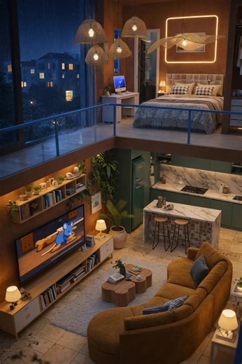 Warm and Modern Split-Level Loft Design