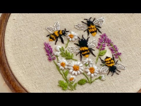 Bee Garden Pattern 02 – Full Embroidery Project for Beginners 🐝🌼#beginnersembroidery