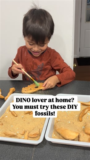 The Sensory Kids Lab NY on Instagram: "🦖 DIY Dinosaur Fossils at Home! 🦕 Today my son and I got to work creating our very own fossils! 🦴 We used a super easy recipe with ingredients you definitely have in your kitchen. We mixed, kneaded, and popped them in the oven. The result? These hard "stones" are perfect for playing paleontologist. Best of all, it is an amazing sensory activity for kids (and surprisingly relaxing!). 📝 THE FULL RECIPE: • 2 cups flour (all-purpose) • 1 cup salt (this is w