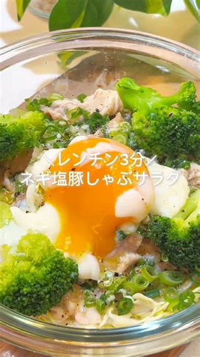 ＼ネギ塩豚しゃぶサラダ／レンチン3分⏰一人前のカロリー約510kcal🥣#ダイエットレシピ#ワンボウルレシピ#簡単レシピ#ネギ塩#しゃぶしゃぶ