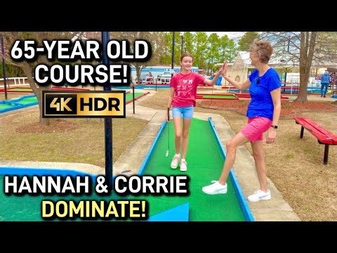 Hannah & Corrie Dominate at 65-YEAR OLD Mini Golf COURSE! Wood Rails! Epic Holes in Ones! ⛳️
