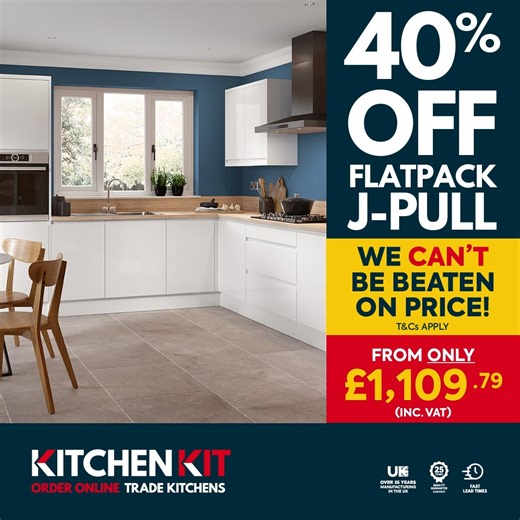 7.9K views | Handleless style, hassle-free fitting, and a price that's hard to beat ✨ Our J-Pull flat-pack kitchens are simple to put together and are now 40% off for trade customers. Open your free trade account today and make every job a win  | KitchenKit UK | Facebook