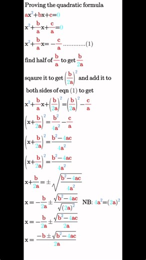 Quadratic formula prove #viralreelsシ #viralreelsfb #trendingreelsvideo #fbreelsfypシ゚ #fbreelsvideo #viralreelsシ #nkontapapapaa #math #learn #mathematics #trend #viralmath #viralvideo #knowledge #algebra #solve #simplify #problem #trendingvideo | Nkonta papapaa