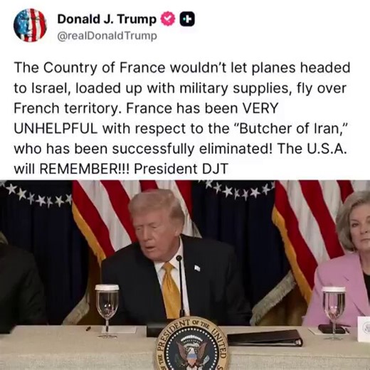 🚨 HOLY CRAP! President Trump just BLASTED France for blocking U.S. planes carrying military supplies to Israel from flying over French airspace during Operation Epic Fury.“The U.S.A. will REMEMBER!!!”So what good is an “ally” if they disappear the second it matters most?Trump also slammed France for being “VERY UNHELPFUL” after the elimination of the “Butcher of Iran.”That’s not what alliance looks like. 🔥Do you agree with President Trump calling out France?A. 100% YESB. Mostly yesC. Not reall