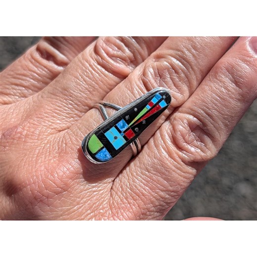 Handmade Zuni Inlay Ring Signed Smith Adjustable Sterling Silver Night Day Native American - Etsy