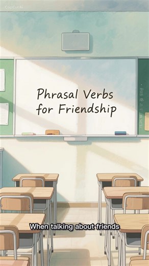 Learn English When talking about friends and social activities, phrasal verbs make communication more natural. Hang out means to spend time together casually; They hang out at the café after school, describing social time. Catch up with means to talk and share updates; She caught up with her old friend online, explaining reconnection. Get along with means to have a good relationship; He gets along with everyone in the group, describing harmony. Fall out with means to have an argument and stop be