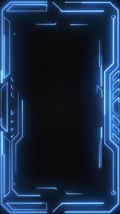 Download Vertical - HUD frame element technology background with a border of blue neon light beams on black mesh texture. This tech border UI viewfinder animation is full HD and looping. for free
