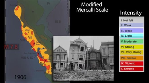 The Great San Francisco Earthquake occurred on this day in 1906. Reports from residents on shaking and damage experienced in the earthquake were collected, which were used to create an intensity map reflecting the felt effects of the earthquake. | EarthScope Consortium