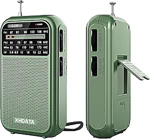 XHDATA D220 Portable AM FM SW Shortwave Receiver Pocket Radio, 2 AA Battery Operated, Transistor Radios with Excellent Reception for Family or Elder (Green)