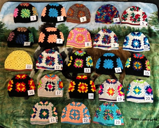 Granny Square Crochet Multi Colored Beanie Hat BOHO - Etsy