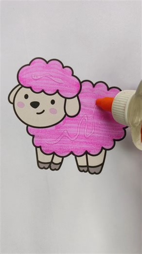 Glitter ✨ Pink 💕 Sheep 🐑#youtubeshorts #kidsart #diy #glitter #easydrawing