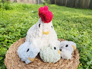 Fingerknit Mama Chicken With Baby Chicks Plushies Chunky Knit Chicken Amigurimi PDF Pattern With Video Tutorial for Beginners | Stuffed Toy - Etsy