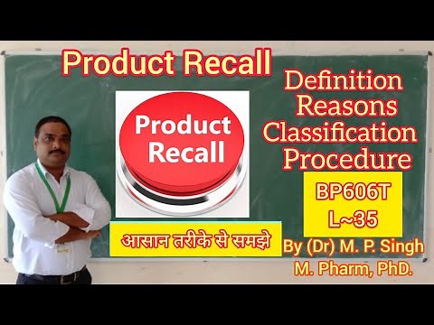 Product Recall | Definition, Reasons, Classification & Procedure | Quality Assurance | BP606T | L~35