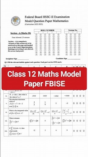 Class 12 Maths Model Paper FBISE 2026 | HSSC 2 Maths Model Paper Federal Board | the problem solver