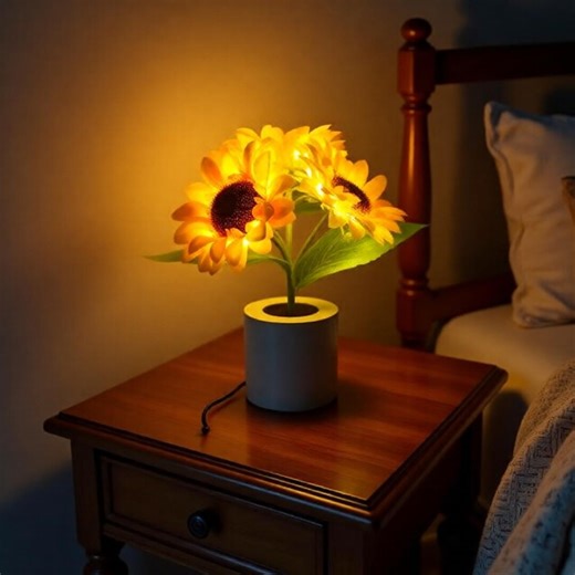 Sunflower Table Lamp – Rechargeable Floral Night Light for Bedroom Decor - Etsy