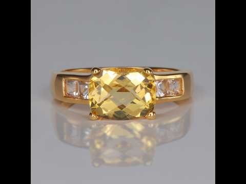 ESTATE - 14K Yellow Gold Checkerboard Cut Heliodor and White Quartz Accented Ring 2cts