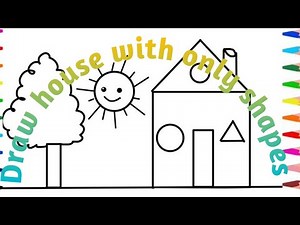 How to Draw a House Using Only Shapes _//Draw a Colorful house on laptop 🏠 Using Only Shapes |