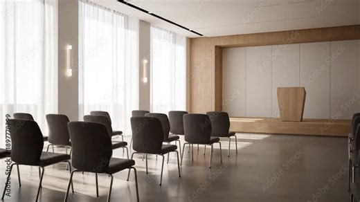 Modern conference room interior with contemporary office furniture and large windows