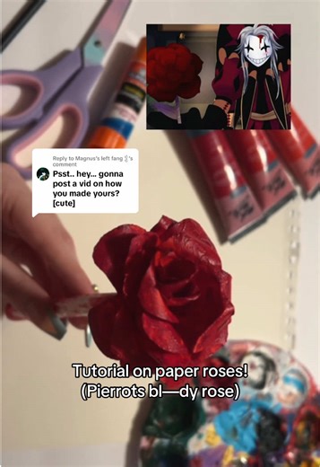 Replying to @Magnus’s left fang 𒉭 here is the paper rose tutorial! #pierrot #thefreakcircus #paperflowers #rose #diy
