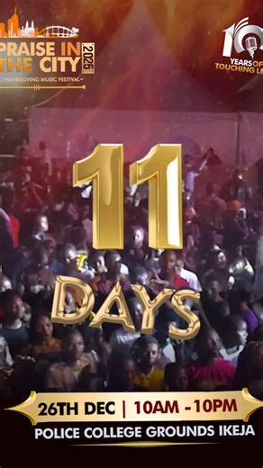 City105.1FM on Instagram: "It’s 11 Days till Praise in the City 🔥🔥🔥🔥 . We are ready for Praise in the City 2025!!! 🔥🔥🔥We cannot wait to see you there!! ☺️✨ Celebrating 10 years of God’s faithfulness! ✨ We’re raising a monumental sound of praise under one powerful theme: HOSANNA 👑 📅 26th December 2025 📍 Police College Grounds, Ikeja ⏰ 10AM Come celebrate a decade of God’s faithfulness alongside @tope_alabi_ @akpororo @beejaysaxb @bidemiolaoba @akinbowaleallen @anthonyadoki @sirt_oluwato