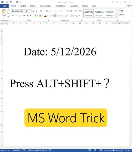 Insert Today's Date Shortcut Key MS Word | ALT+SHIFT+ ? | Word Doc Trick | Date Insert In MS Word