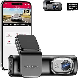 D200 2K Dash Cam Front and Rear Built-in GPS WI-FI, 0.96" LCD Screen Car Camera with 64GB SD Card, Night Vision, Voice Control, Parking Monitor, Loop Recording, G-Sensor