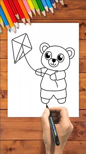 How to Draw a Cute Teddy Bear with kite | Easy Drawing Tutorial for Kids