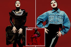 Kate Moss licks her lips as she poses in super-tight rubber bodysuit