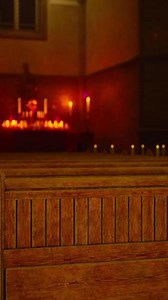 Church Pews With Lit Candles