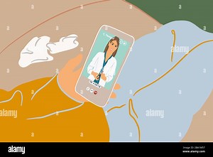 Patient talking by mobile phone with a doctor online from home. Concept of telemedicine and medical treatment during pandemic. Colorful vector illustration in flat cartoon style Stock Vector Image & Art - Alamy