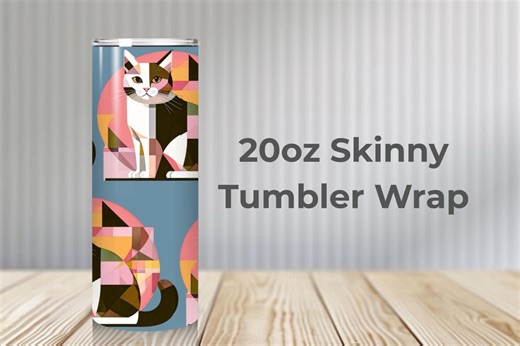 Colorful Geometric Cat Tumbler Wrap PNG, Abstract Cat Pattern for 20oz Skinny Tumbler Sublimation, Instant Download - Etsy