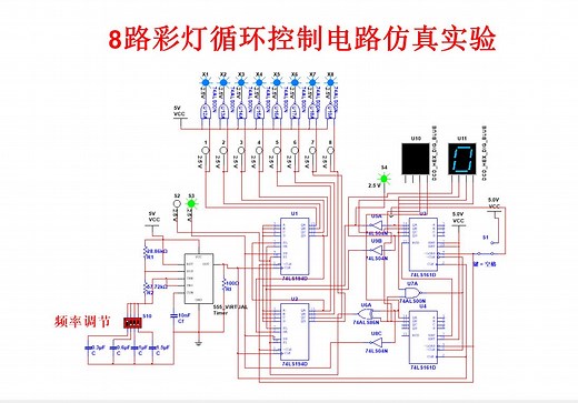 8路彩灯循环控制电路、数字电子技术课程设计（Multisim仿真实验）