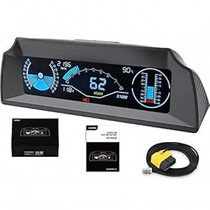 Car Head Up Display with 5.3" Large Screen, OBD2 Speedometer Inclinometer for Most Vehicle, OBDII HUD Level Tilt Gauge Slope Meter with Alarm, Coolant Temperature, Battery Voltage, Clearing Fault Code