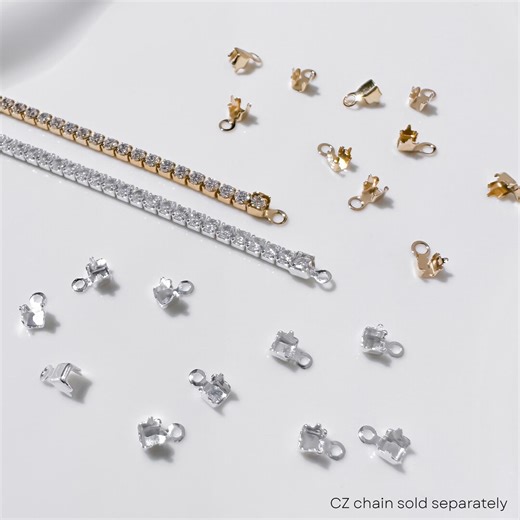 14k Gold Filled CZ Tennis Chain Connectors (2mm), Sterling Silver Cubic Zirconia Chain Claw Connectors, Permanent Jewelry Making Supplies - Etsy