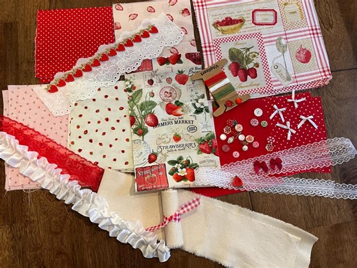 Fabric Kit Theme STRAWBERRY Slow Stitch, Collage, and Junk Journaling. - Etsy