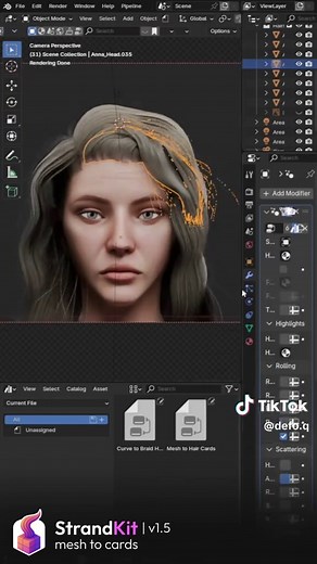 Instantly Turn Meshes into Hair Cards with StrandKit v1.5 for Blender! #blender3d #haircards #3dart #strandkit #blenderhair #b3d