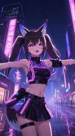 Cute Cyberpunk Anime Girl 💜⚡ Neon Dance Vibes