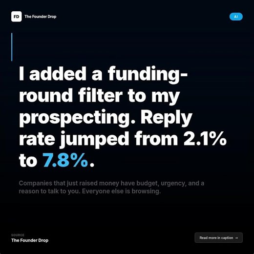 I added a funding-round filter to my prospecting. Reply rate jumped from 2.1% to 7.8%