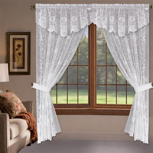 White Shabby Chic Floral Lace Window Curtain Panels Separate Valances - Etsy